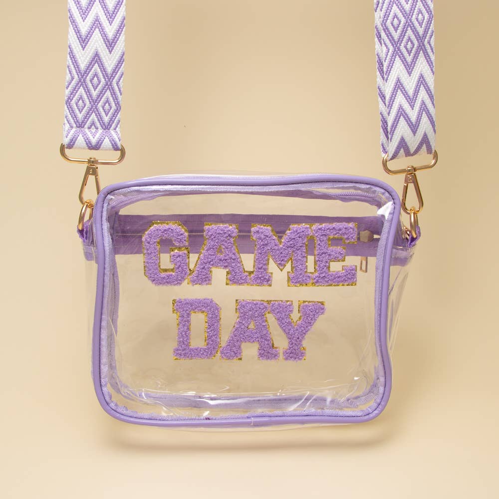 “Game Day” Fuzzy Chenille Clear Crossbody Bag: Black
