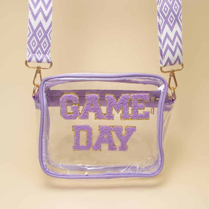 “Game Day” Fuzzy Chenille Clear Crossbody Bag: Black