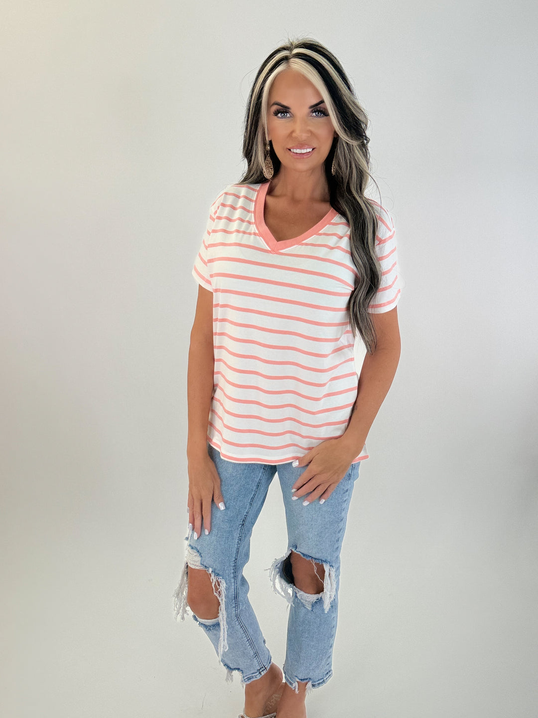 Classic Stripe V-Neck Tee Collection