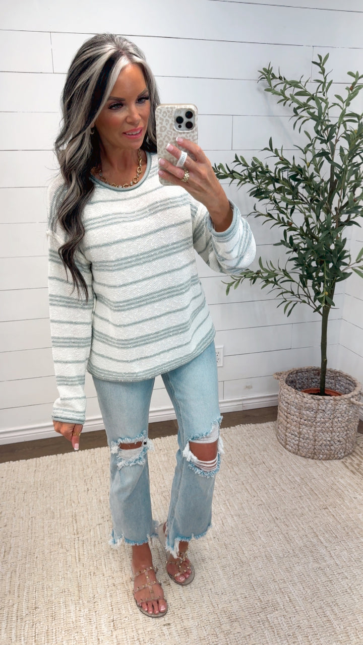 * PRE ORDER * WEEKEND STRIPES SWEATER est ship date 9-15