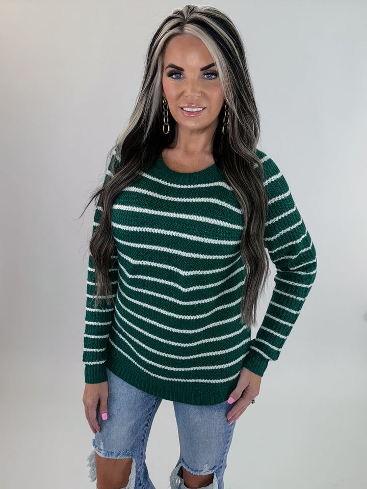 Chilly Day Striped Sweater – Green