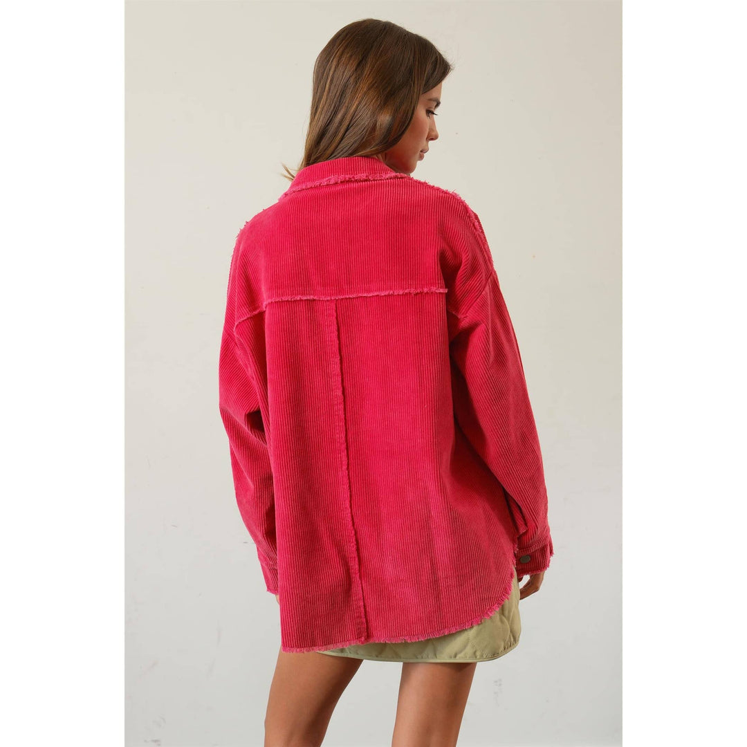 Door buster Washed Corduroy Frayed Shacket: HOT PINK
