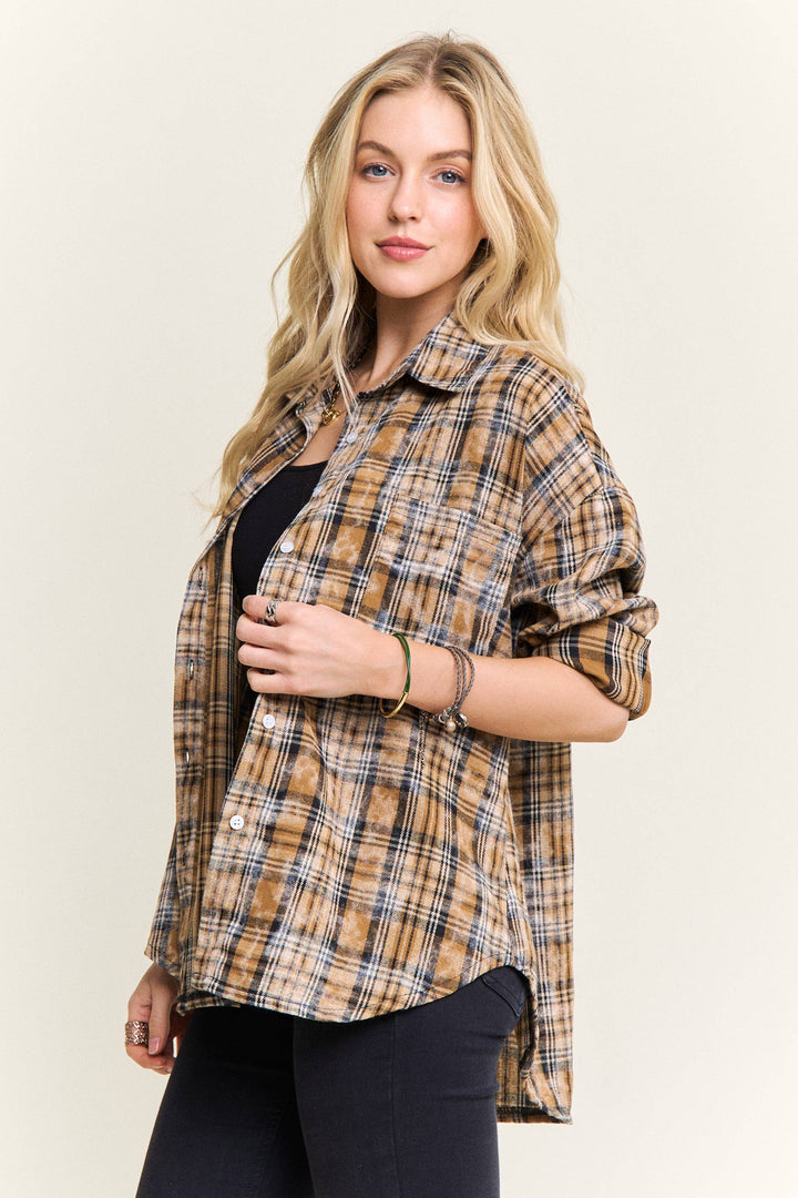 BURNOUT PLAID WASHED-LOOK SHIRT mustard