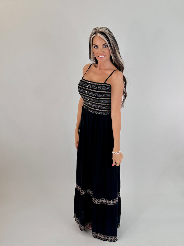 SMOKED DRIFT Away Smocked Maxi Dress - BLACK