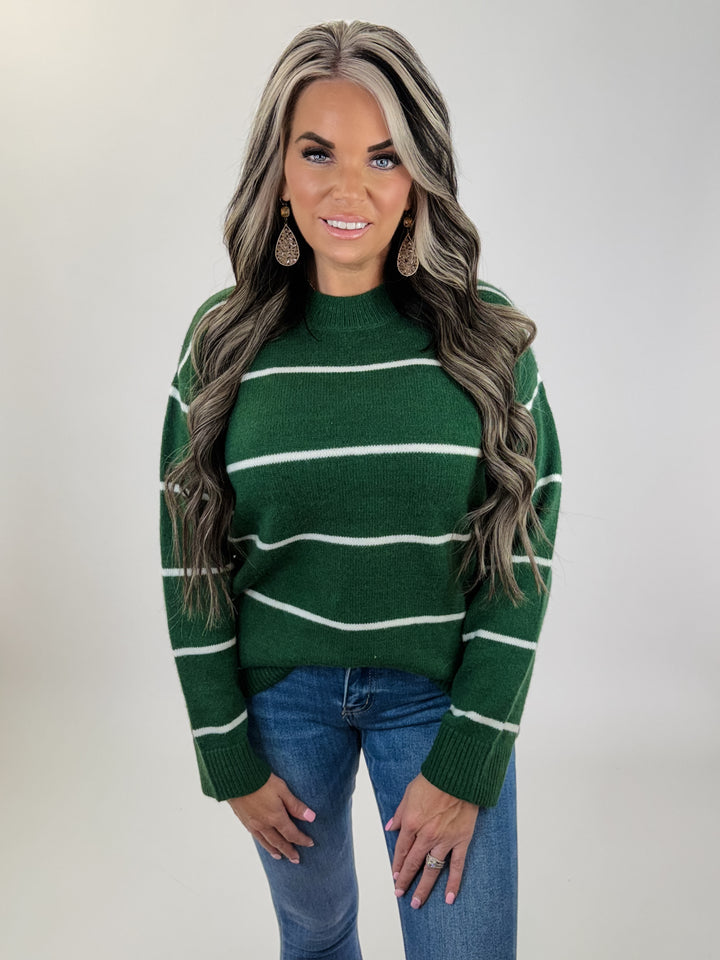 Striped Drop Shoulder Sweater -GREEN