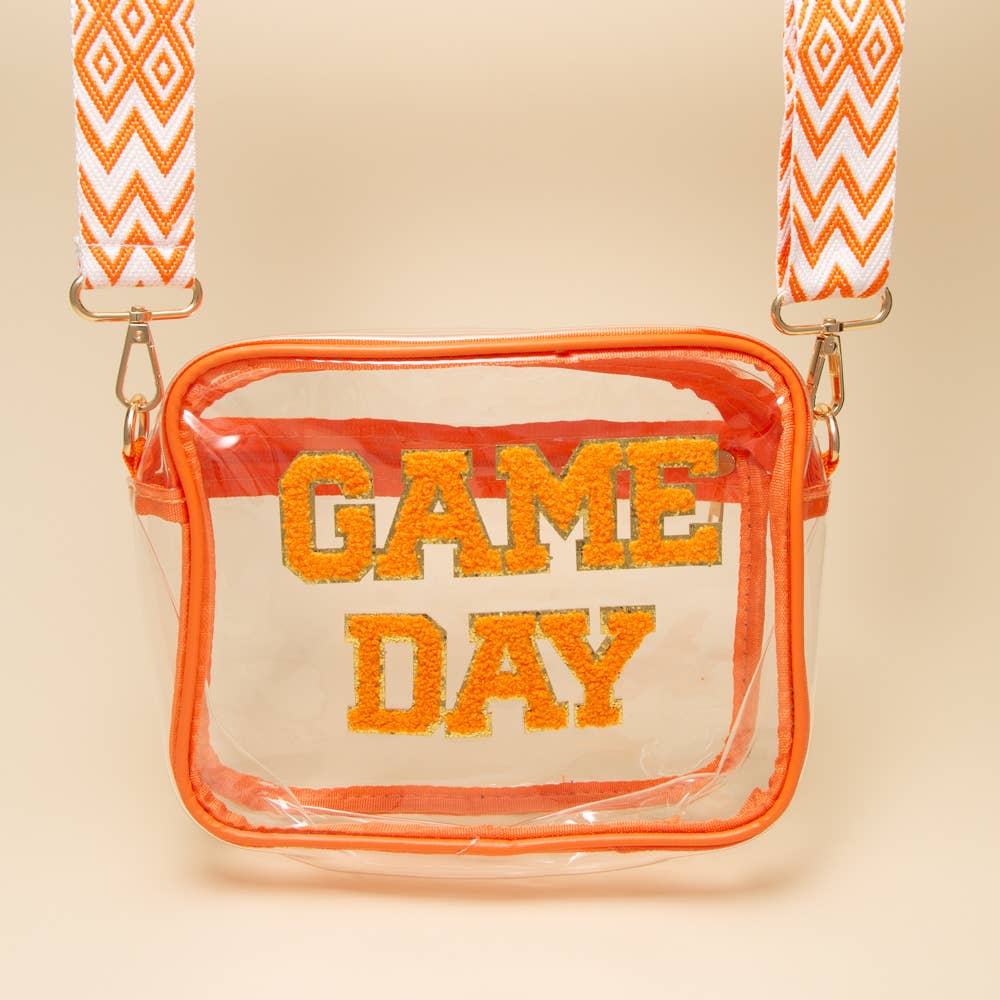“Game Day” Fuzzy Chenille Clear Crossbody Bag: Black