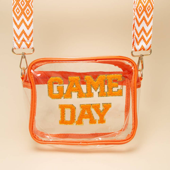 “Game Day” Fuzzy Chenille Clear Crossbody Bag: Black