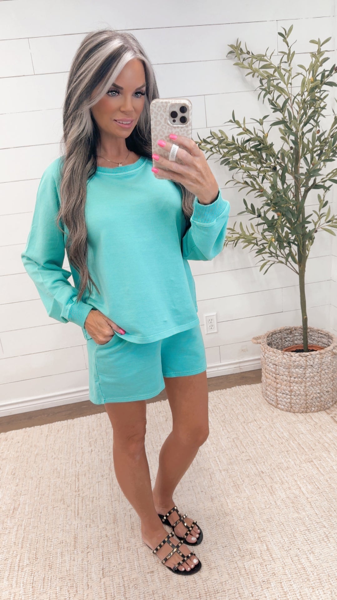 Teal Pullover and Shorts Set