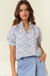 Dalmatian Ruffle Mock Neck Blouse