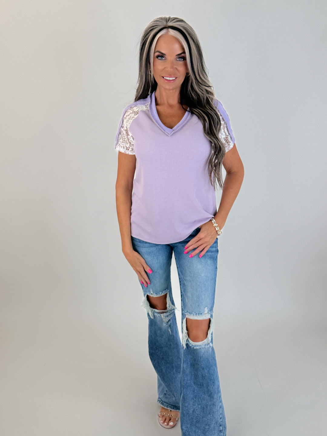Lavender Lace Sleeve Top