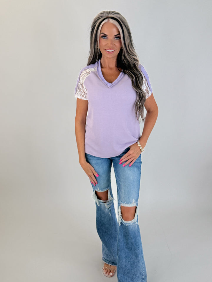Lavender Lace Sleeve Top