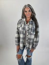 DOORBUSTER Long Sleeve Check Printed Fleece Shacket: GREY