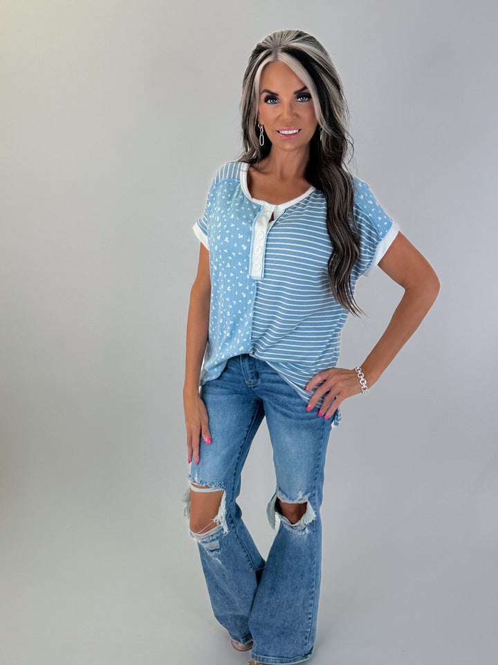 Sweet Mixed Print Henley Top