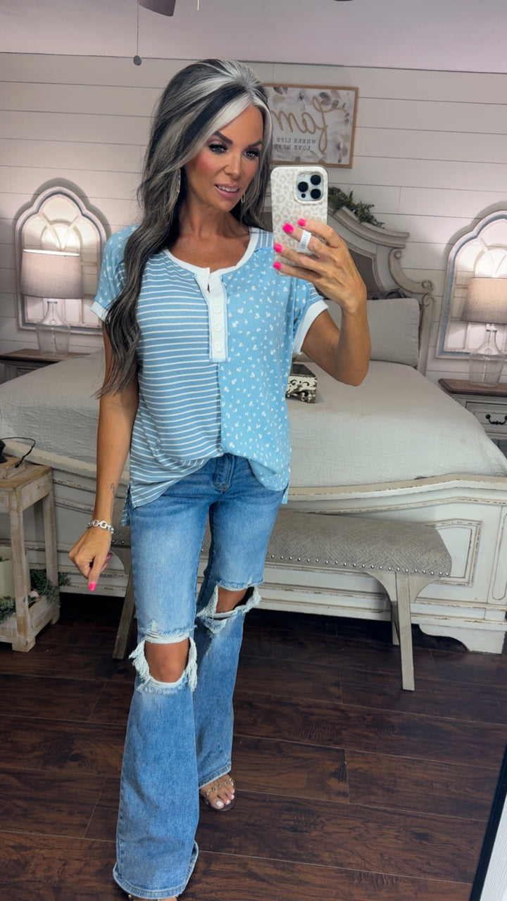 Sweet Mixed Print Henley Top