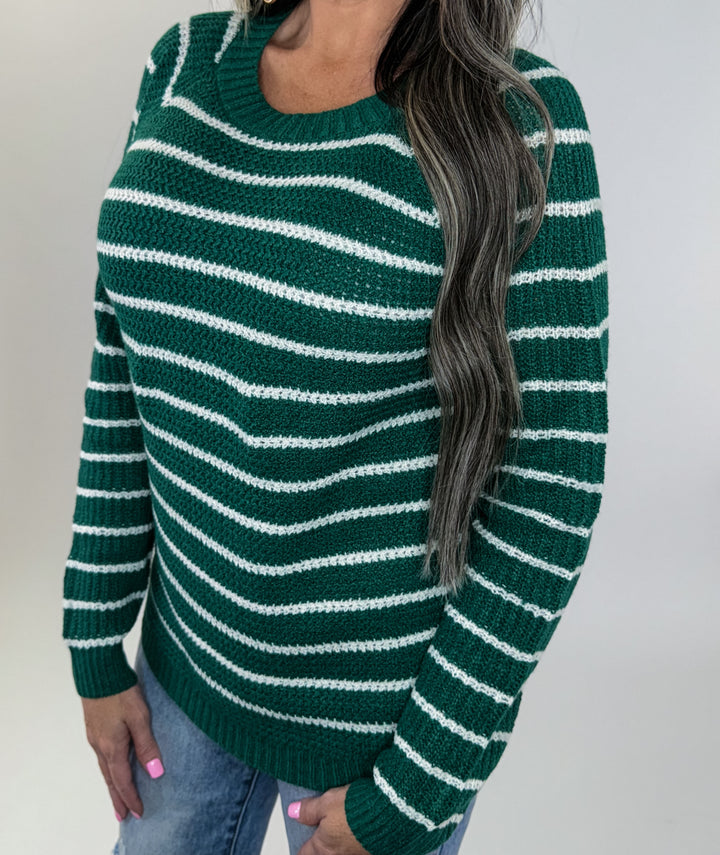 Chilly Day Striped Sweater – Green