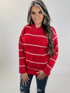 Striped Drop Shoulder Sweater -RED