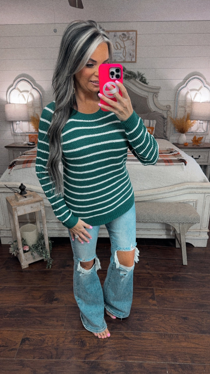 Chilly Day Striped Sweater – Green