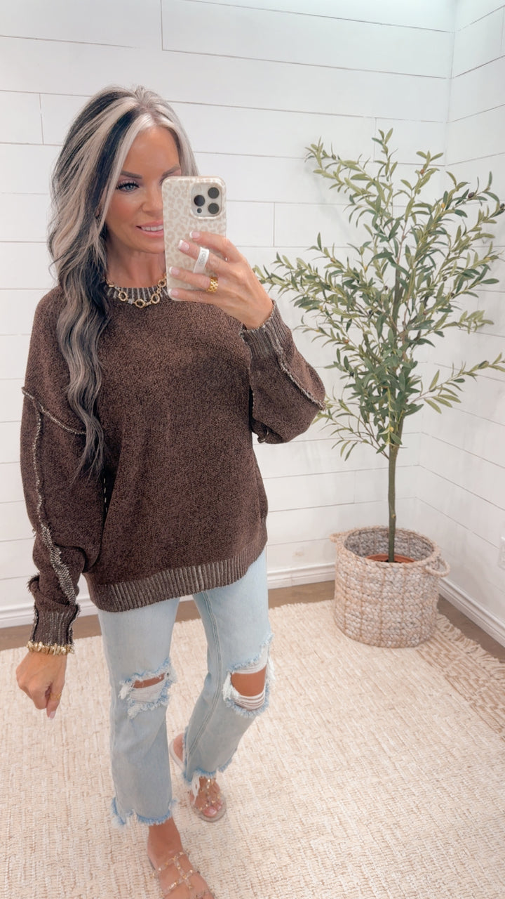 * pre order * MOCHA MOMENT TEXTURED SWEATER est ship date 9/27