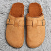 Solid Faux Fur Suede Buckle Mule Slippers: CAMEL / One Size