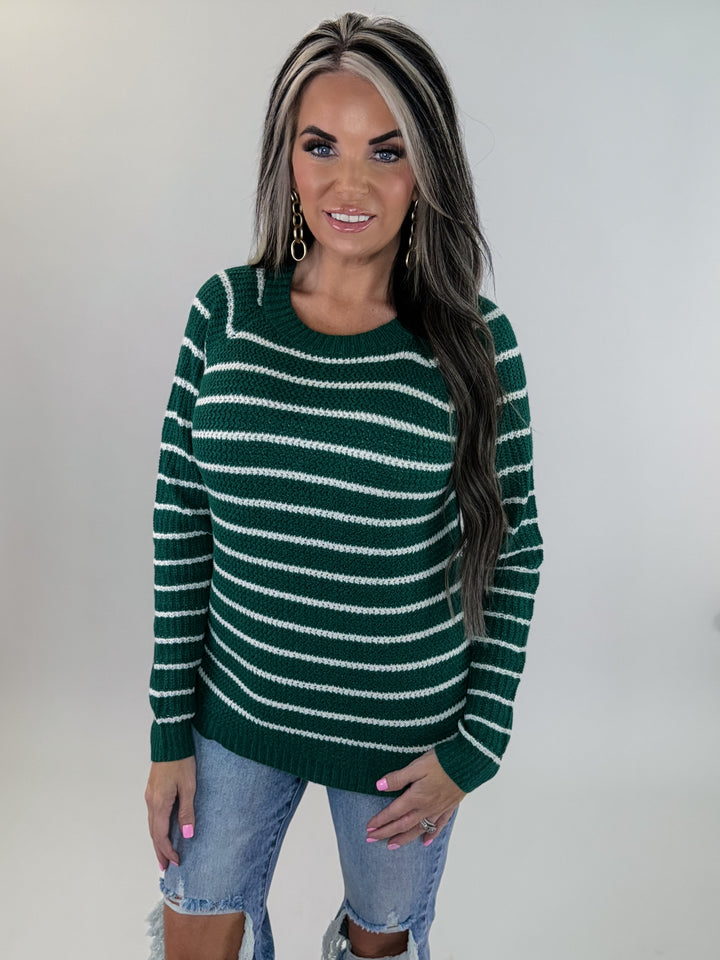 Chilly Day Striped Sweater – Green