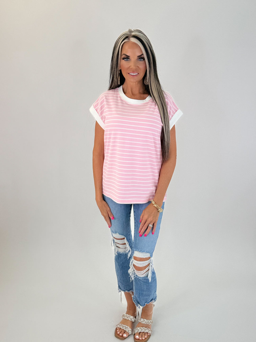 EVERYDAY STRIPE TEE PINK/BLUE