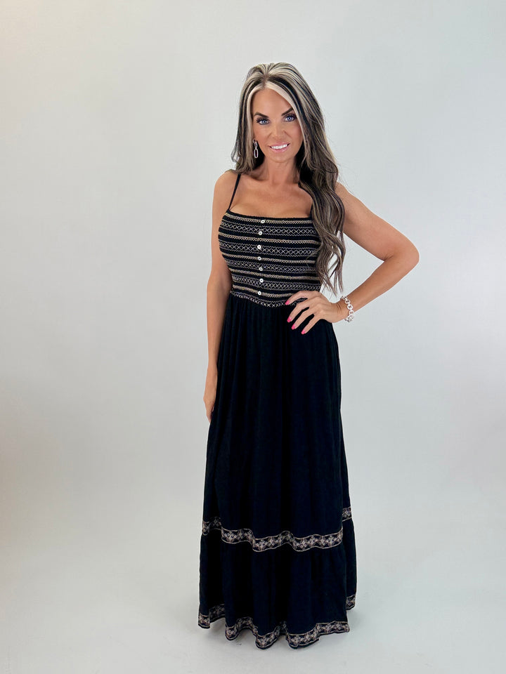 SMOKED DRIFT Away Smocked Maxi Dress - BLACK