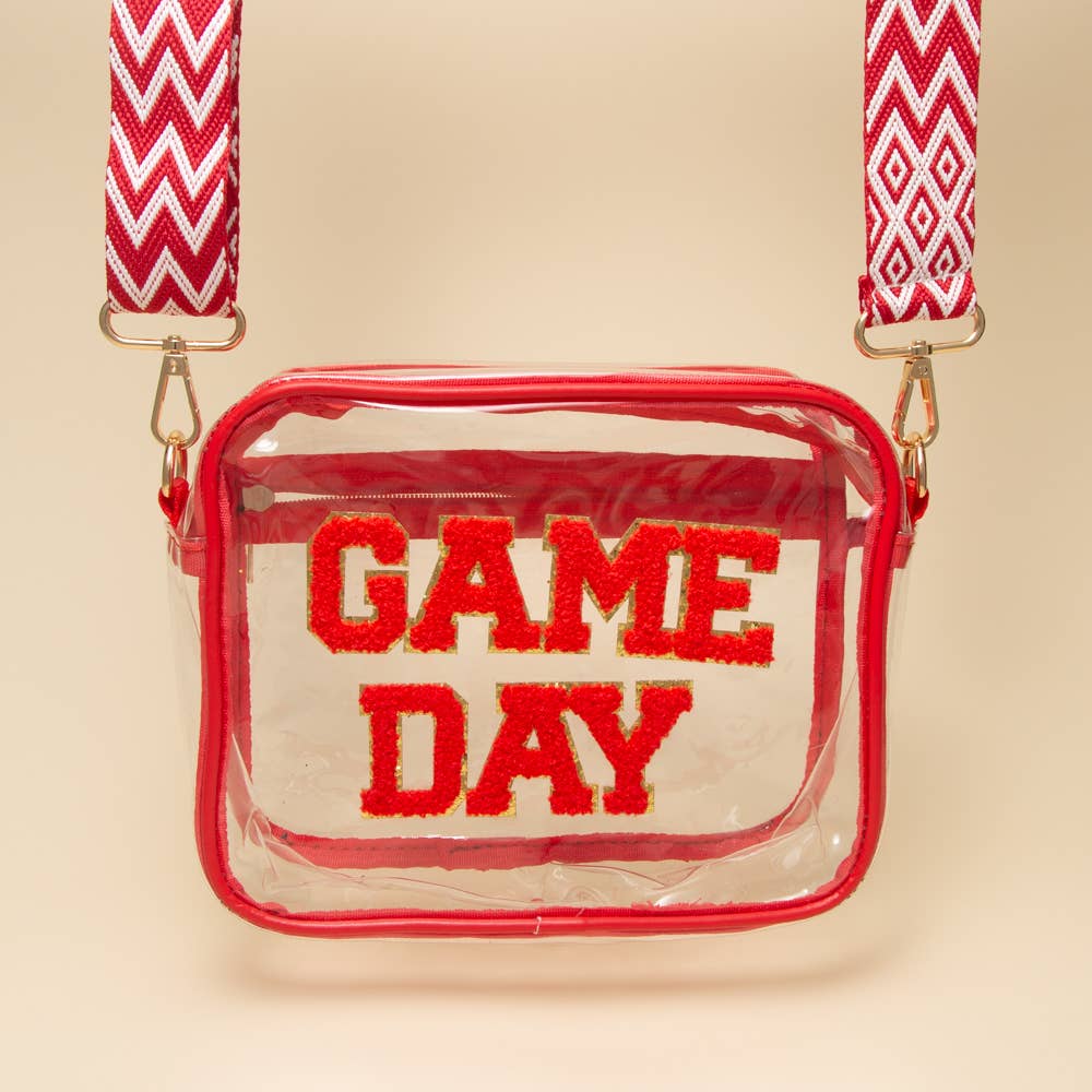 “Game Day” Fuzzy Chenille Clear Crossbody Bag: Black