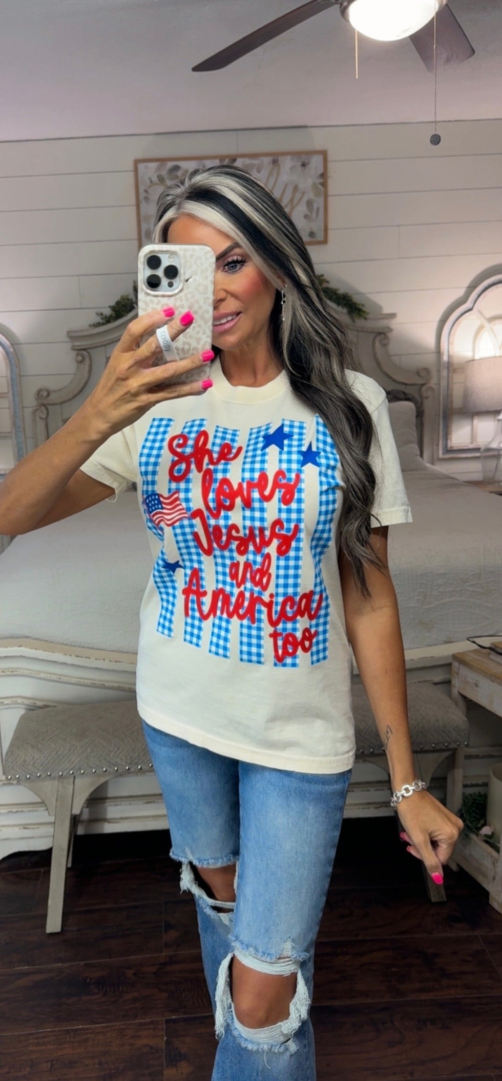 She Loves Jesus & America Too Graphic Tee