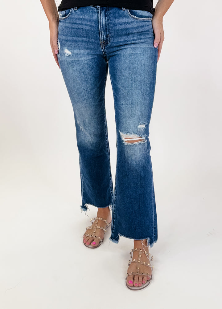Jayla - Mid Rise Frayed Step Hem Ankle Straight Jeans