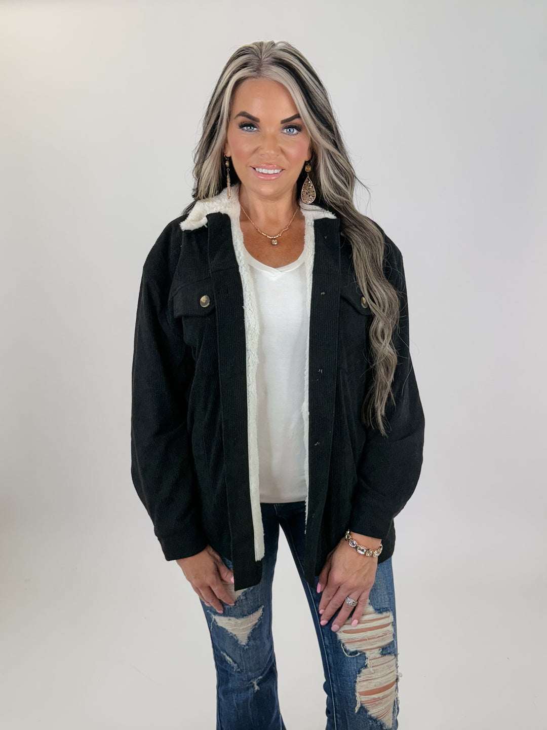 Door Buster Long Sleeve Inside Faux Fur with Pocket Corduroy Jacket