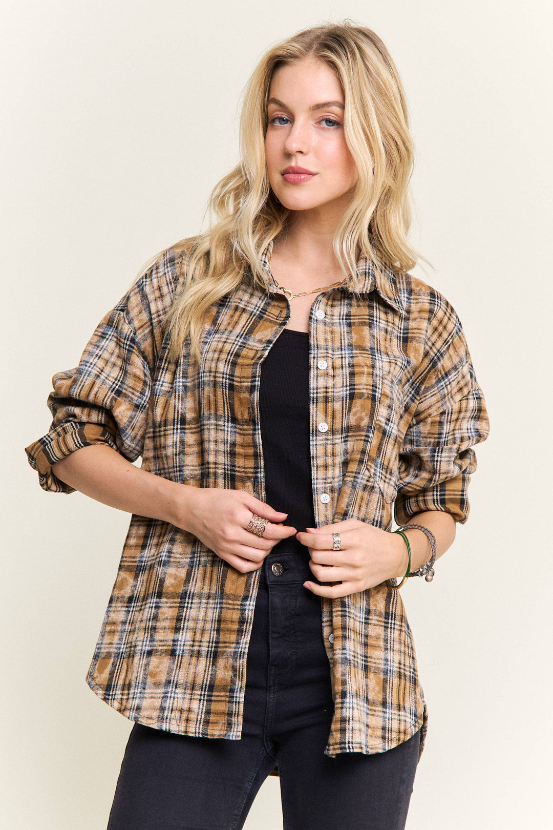 BURNOUT PLAID WASHED-LOOK SHIRT mustard