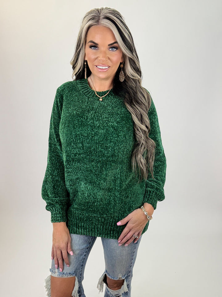 This luxurious chenille pullover sweater  Green