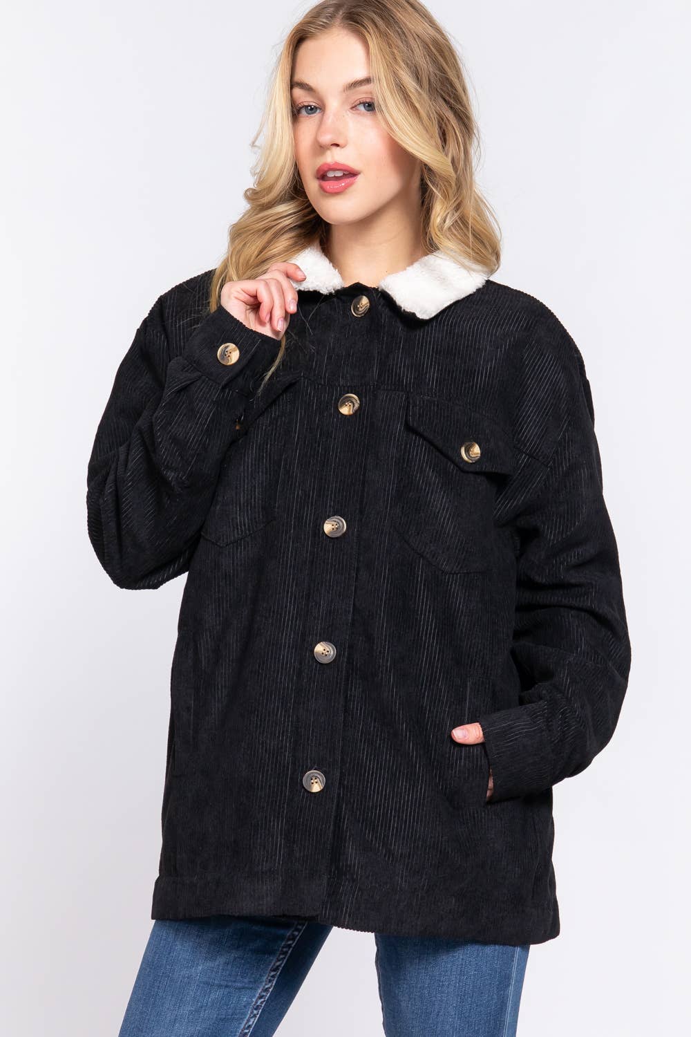 Door Buster Long Sleeve Inside Faux Fur with Pocket Corduroy Jacket