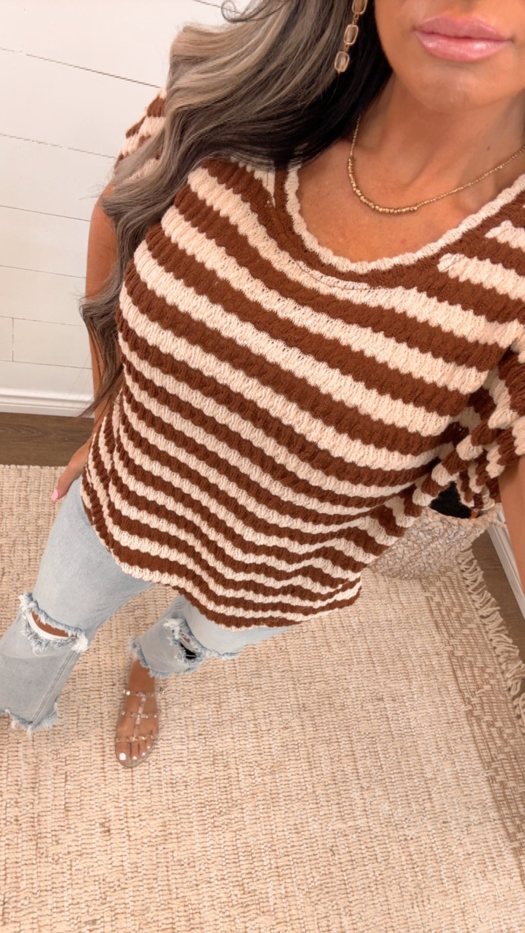COCOA COAST STRIPED TEXTURED TOP