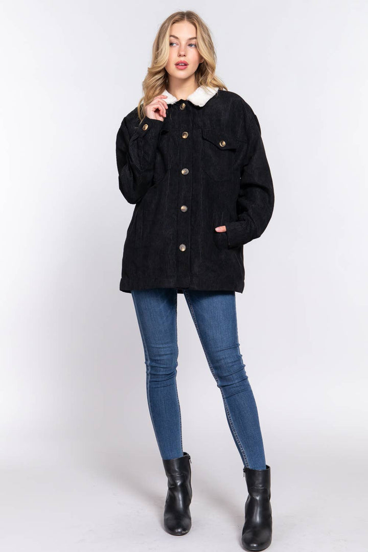 Door Buster Long Sleeve Inside Faux Fur with Pocket Corduroy Jacket