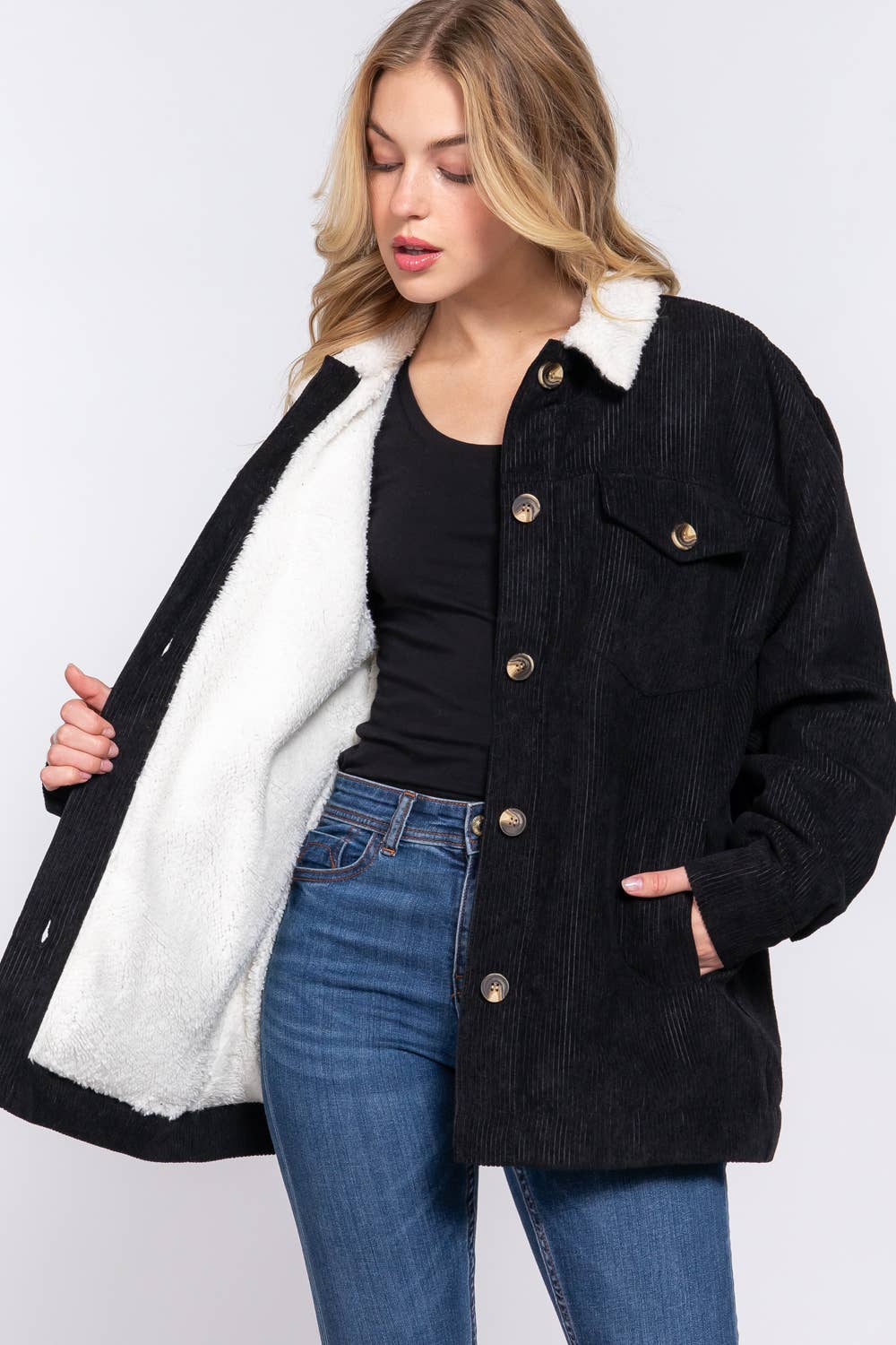 Door Buster Long Sleeve Inside Faux Fur with Pocket Corduroy Jacket