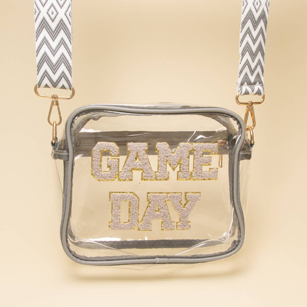 “Game Day” Fuzzy Chenille Clear Crossbody Bag: Black