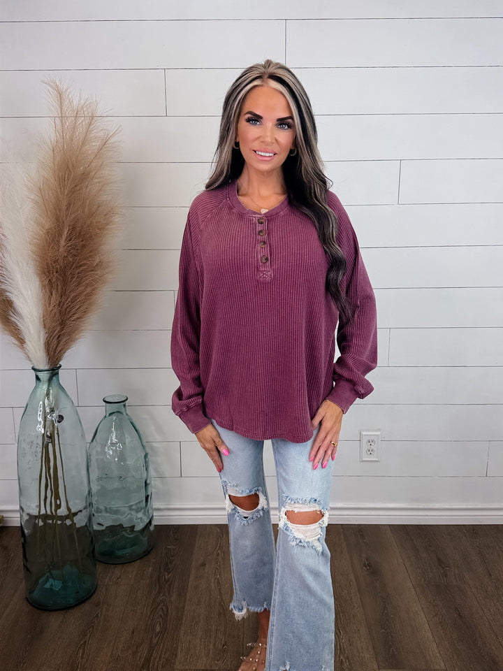 Free Spirit Washed Henley TOP