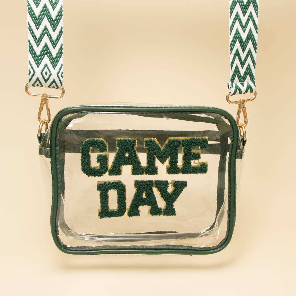 “Game Day” Fuzzy Chenille Clear Crossbody Bag: Black