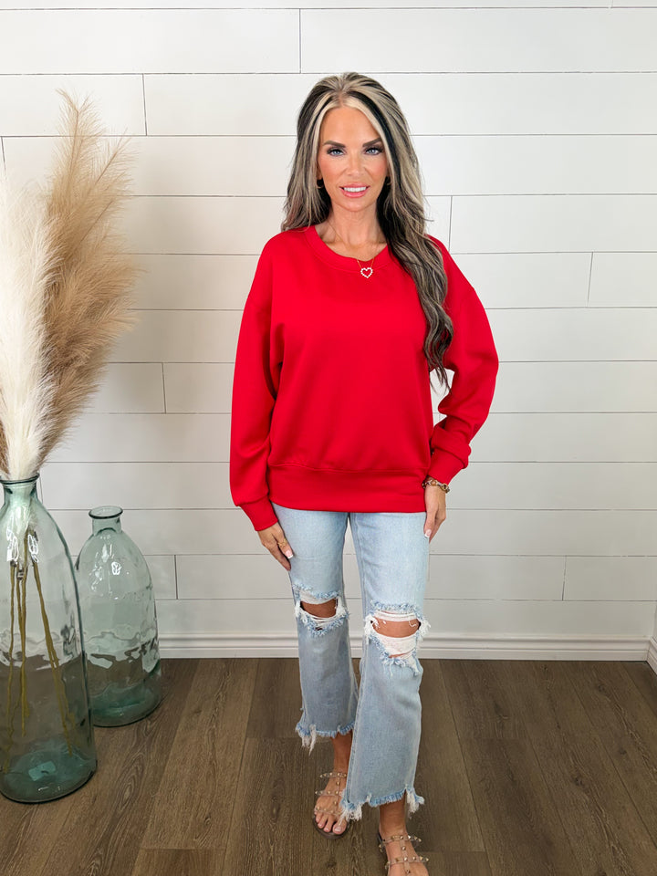 Make It Easy Red Sweatshirt- buttery soft