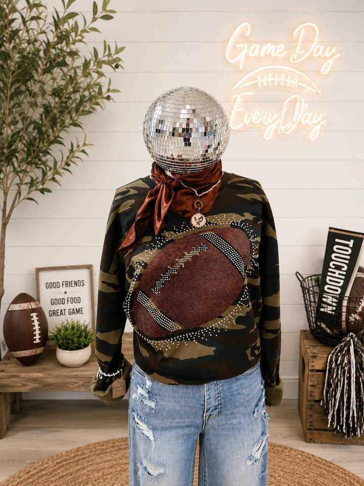 * PRE ORDER * Friday Night Lights Camo Rhinestone Sweatshirt  EST Ship date Aug 4th