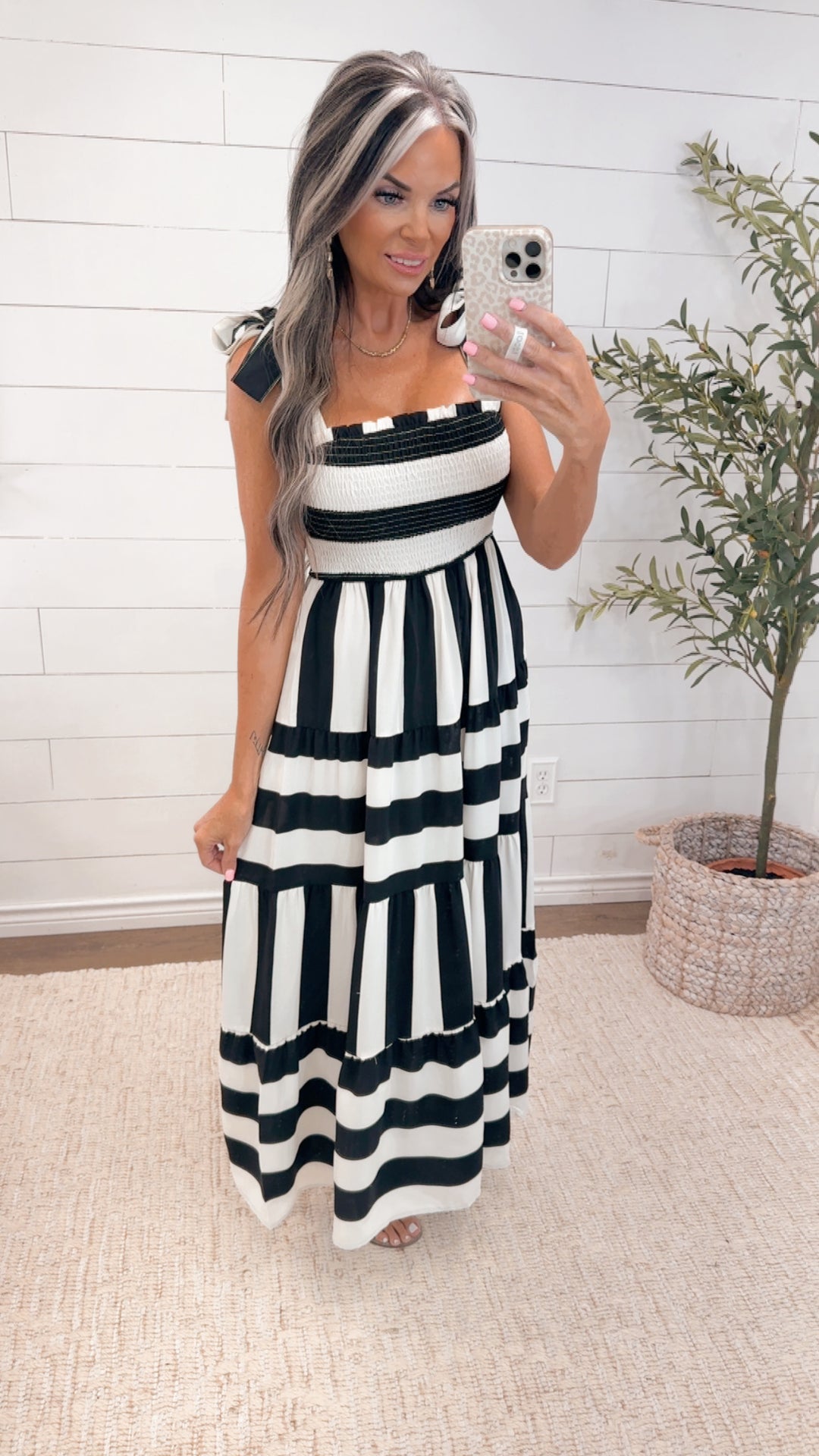 TIED TOGETHER STRIPED MIDI DRESS