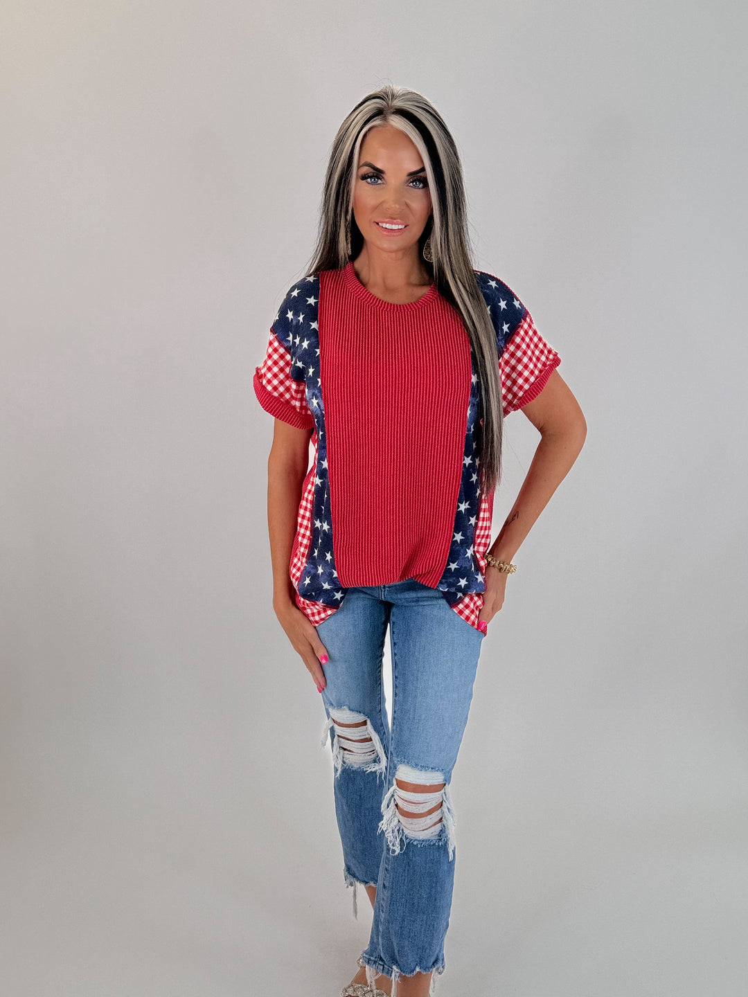 STARS & STRIPES PATCHWORK TOP