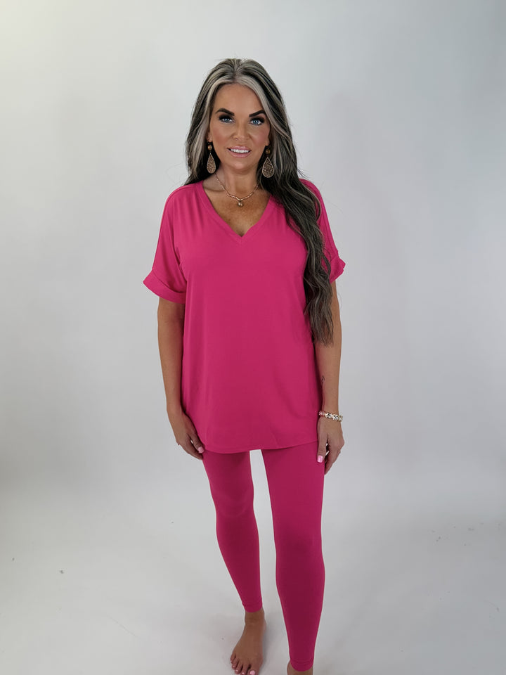 DOOR BUSTER TWO-PIECE LOUNGE SET- HOT PINK