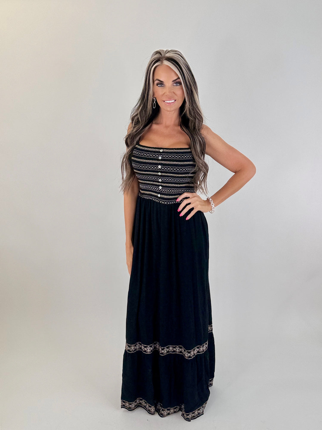 SMOKED DRIFT Away Smocked Maxi Dress - BLACK
