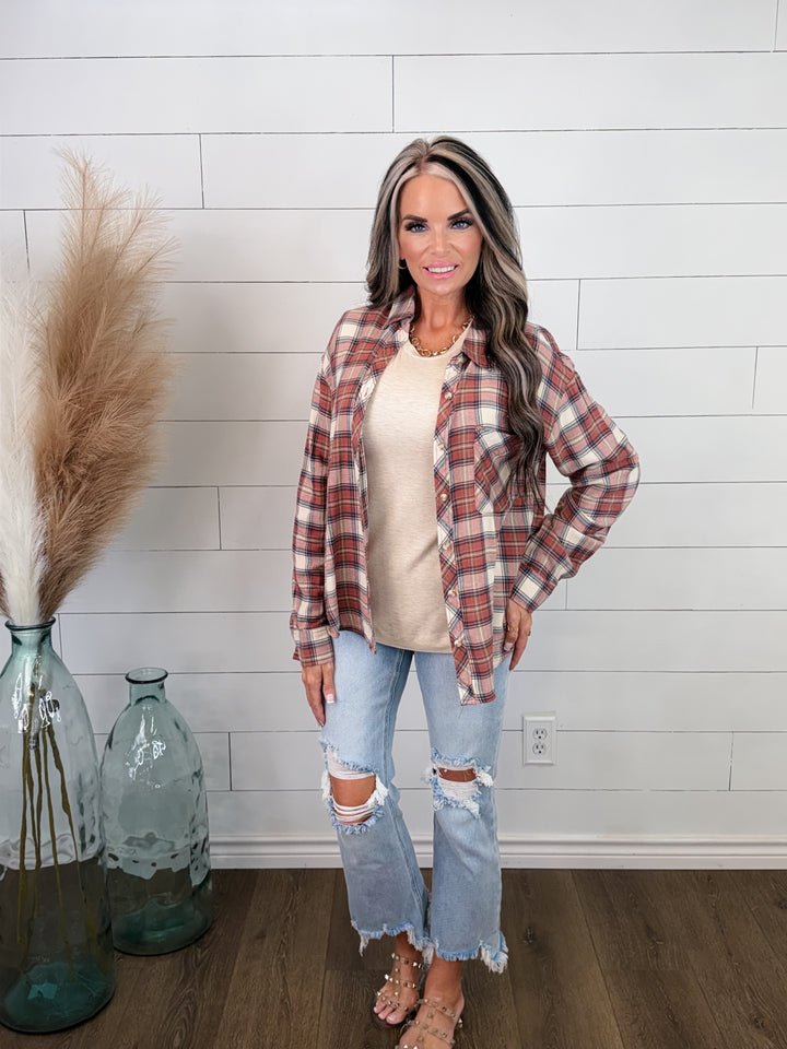 PUMPKIN PATCH PLAID BUTTON DOWN