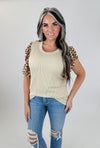 Ribbed Ivory + Leopard Sleeve Top
