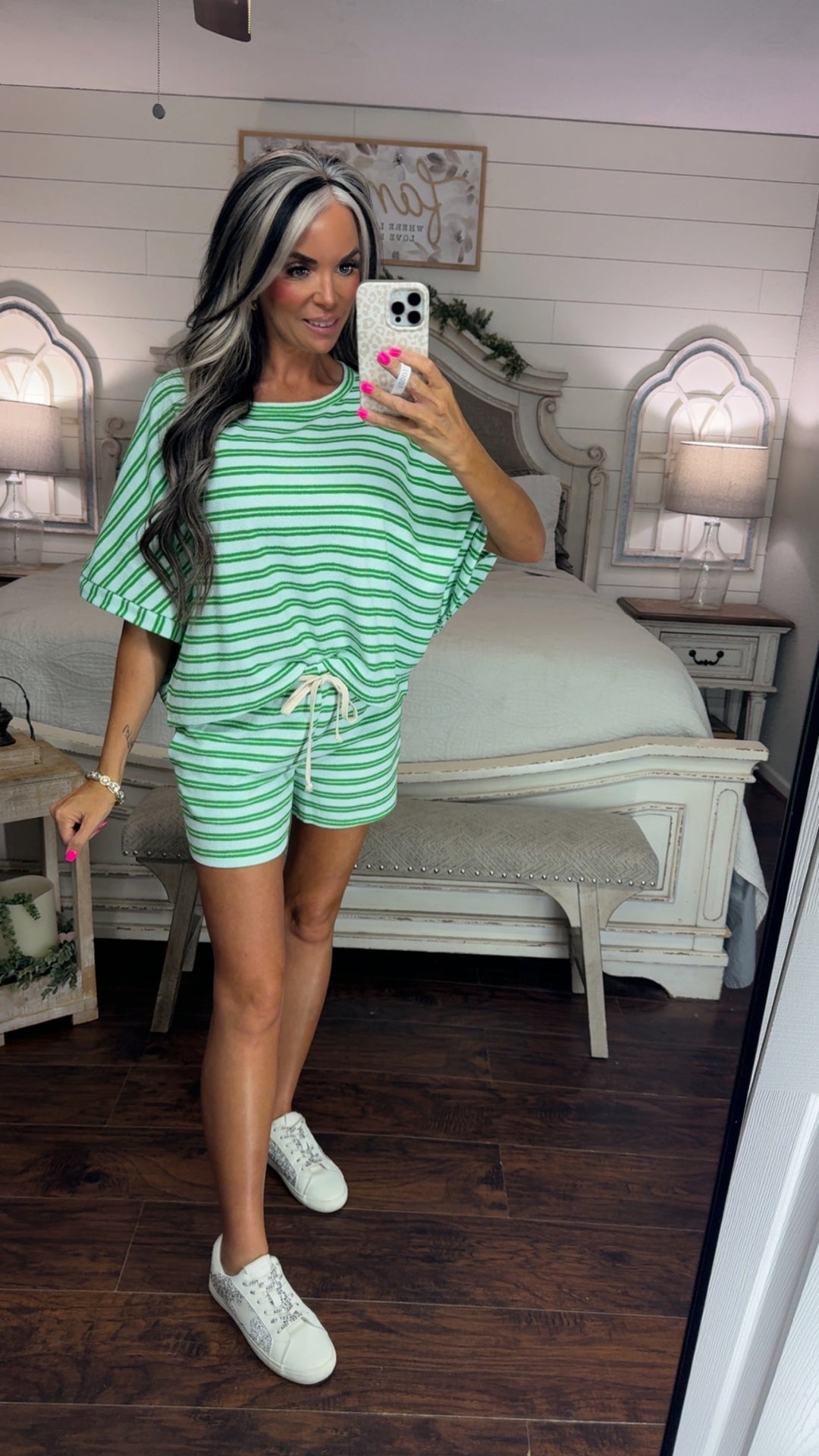 Green Stripe Terry Cloth Lounge Set