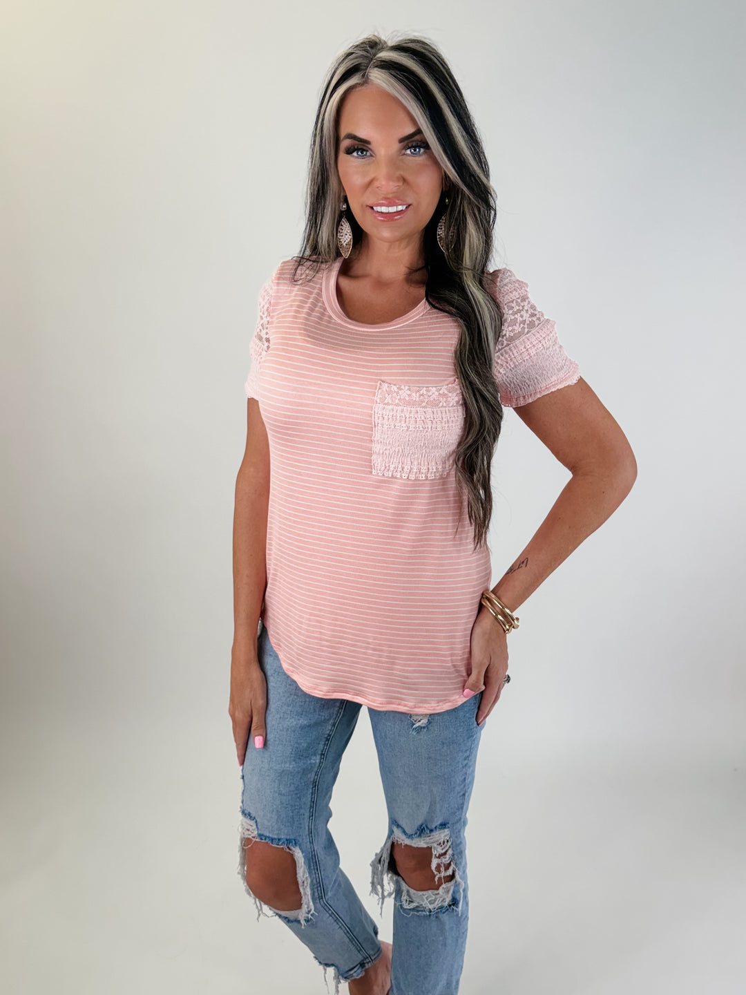 Sweet Blush Lace Pocket Top