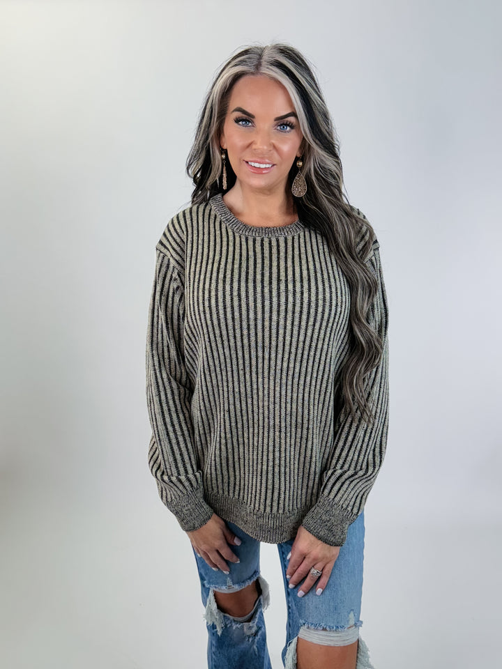 Two-Tone Rib Knit Sweater- black